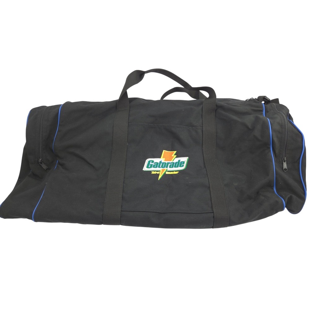Vintage Gatorade Duffel Bag Large 28x12x12 Black Blue Embroidered Canvas Straps